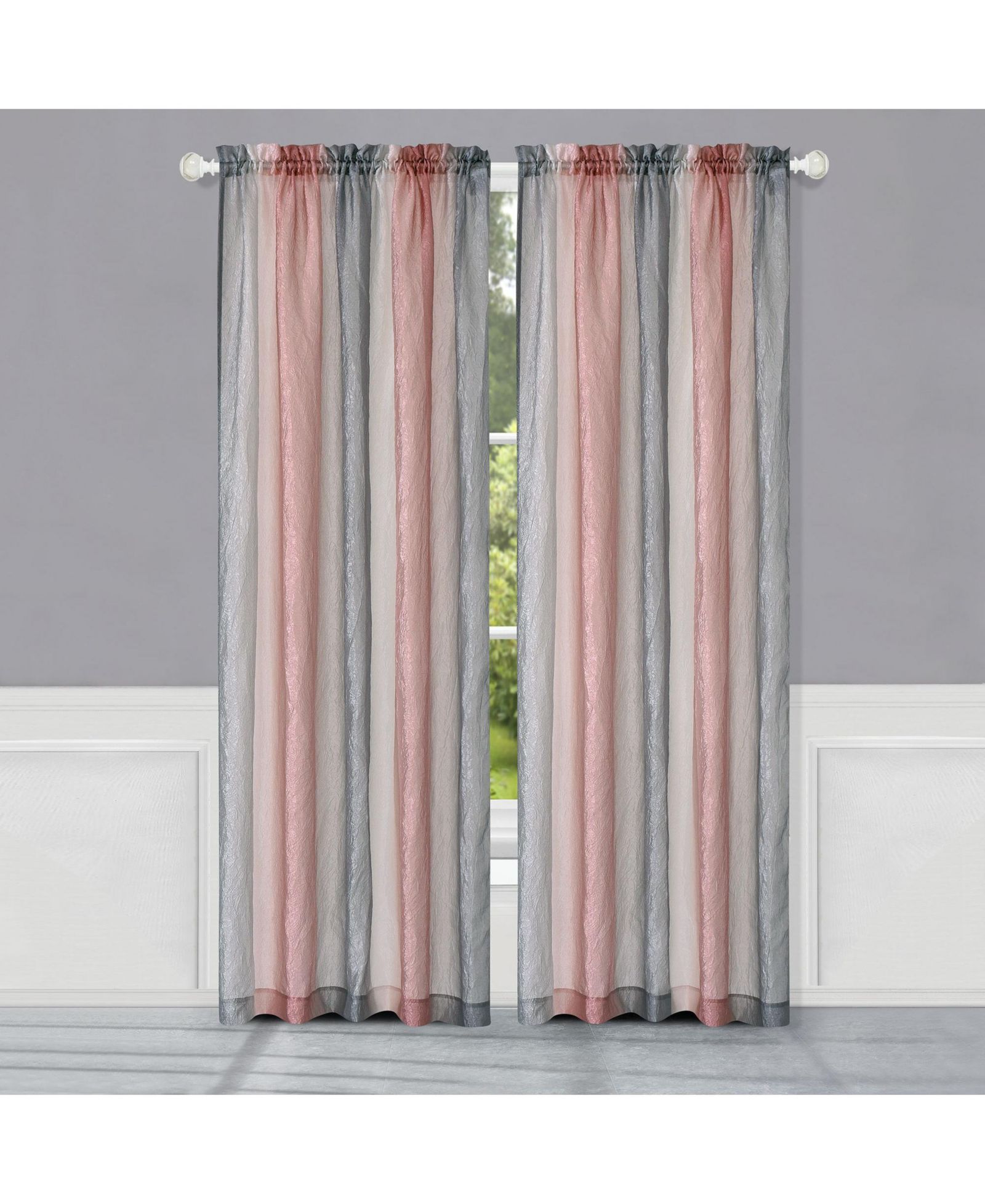 Kate Aurora 1 Piece Crushed Faux Satin Silver and Blush Rose Pink Ombre Window Curtain Panel