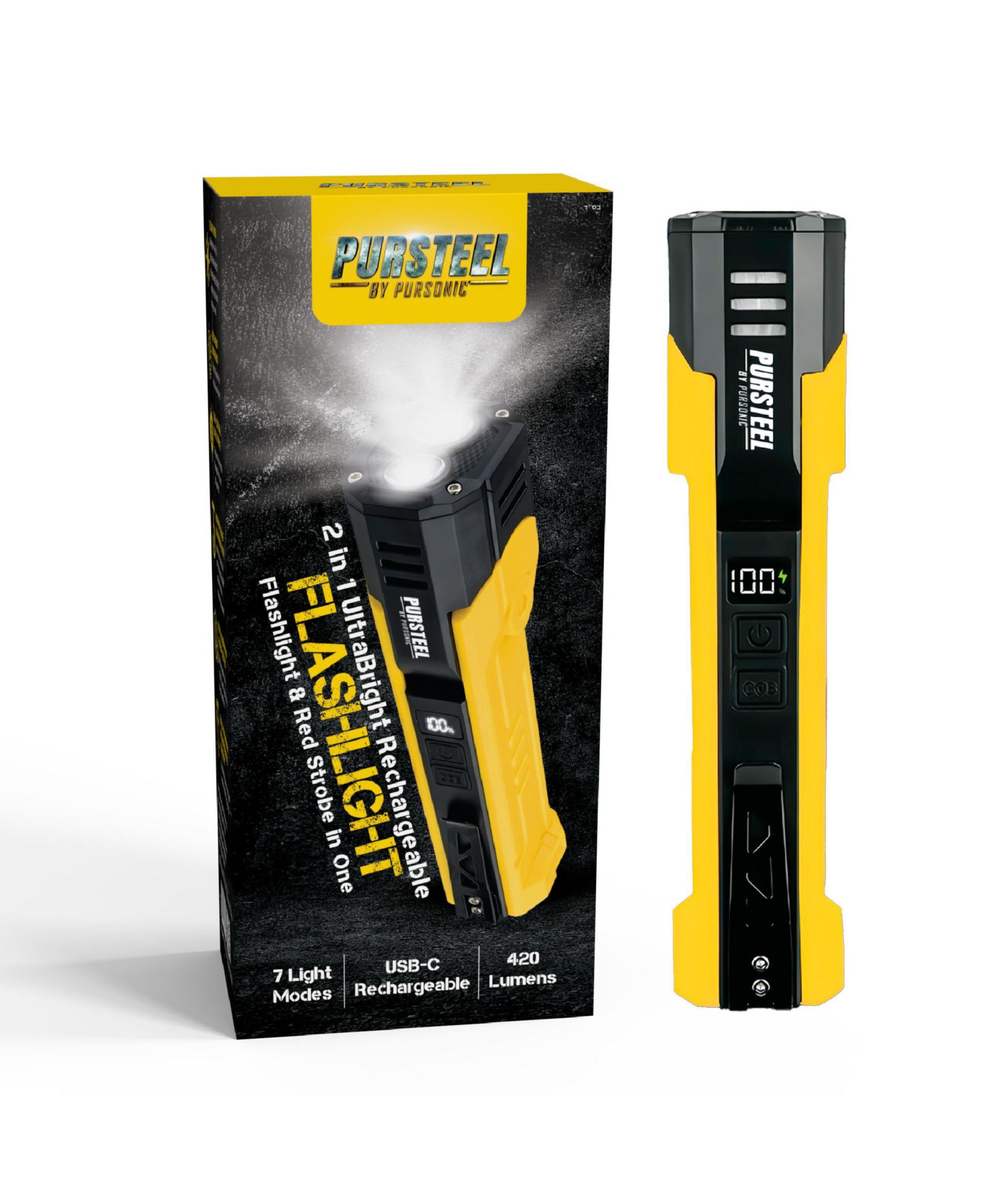 Pursonic фонарик 2-в-1 UltraBright перезаряжаемый с красным стробоскопом