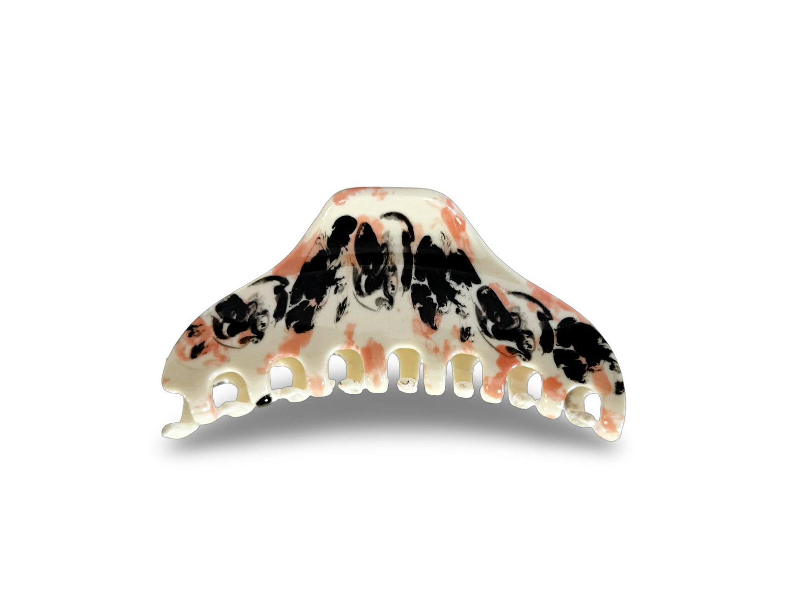 Large Claw Clip - Black + Coral Marble