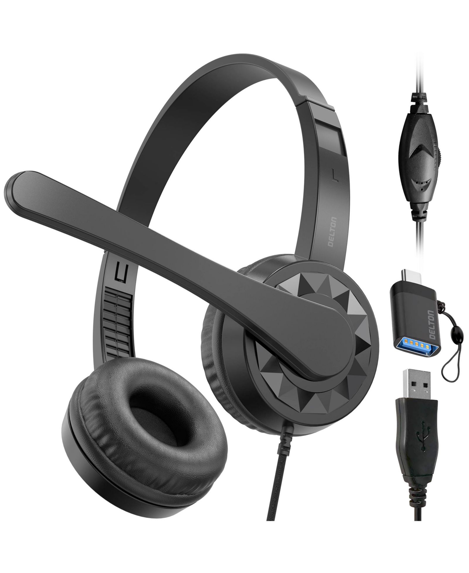 Delton 12Y Wired On-Ear Headset with Microphone, USB Type-C