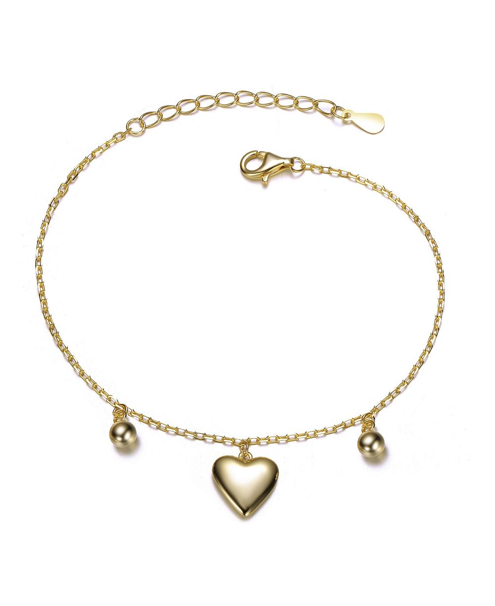 Plated Heart and Bead Charm Bracelet