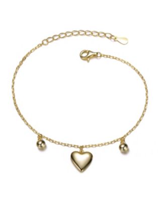 Plated Heart and Bead Charm Bracelet