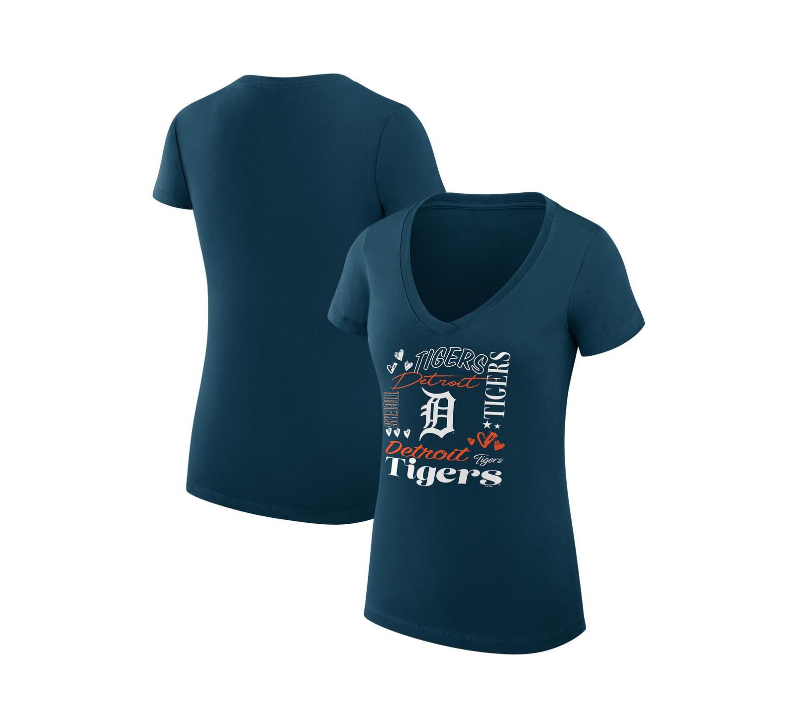 G-III 4Her by Carl Banks Women's Navy Detroit Tigers Collage Team Graphic V-Neck Fitted T-Shirt