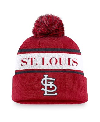 Nike Men's Red St. Louis Cardinals Team Stripe Peak Cuffed Knit with Pom Hat