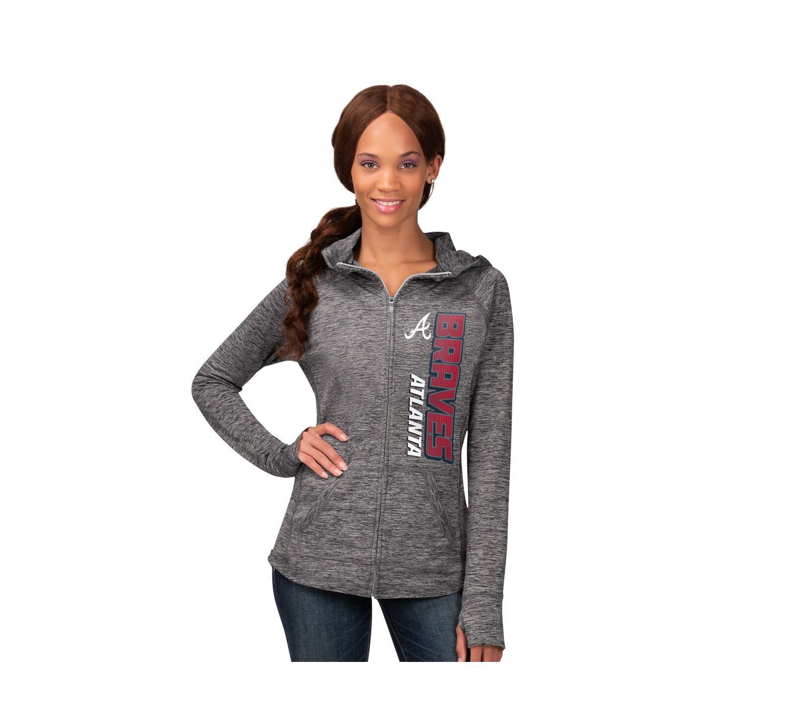 Женское худи G-III 4Her by Carl Banks Heather Gray Atlanta Braves Defender Space Dye Raglan Full-Zip