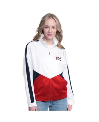G-III Sports by Carl Banks Women's White/Navy Atlanta Braves Rally Rhinestone Raglan Full-Zip Track Jacket