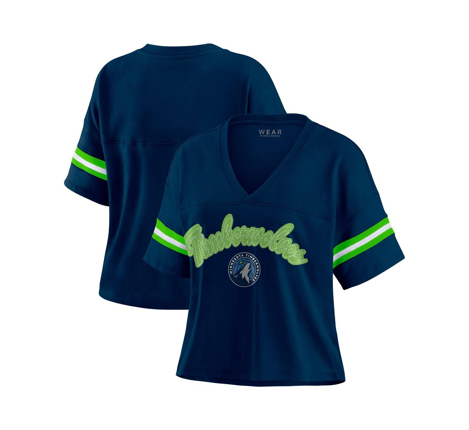 Женская футболка WEAR by Erin Andrews Minnesota Timberwolves Plus Size, цвет Navy, V-образный вырез