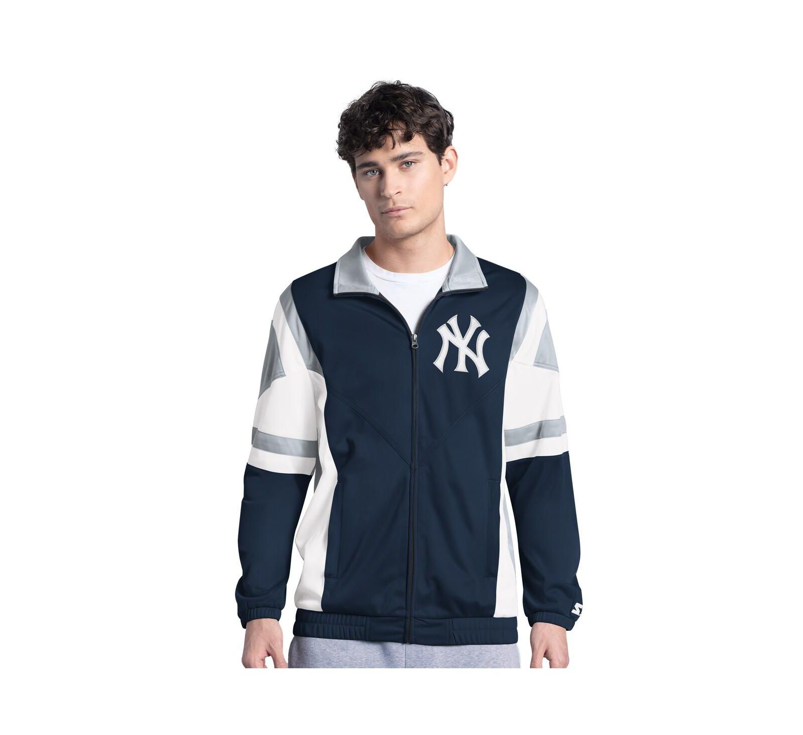 Starter Men's Navy/Gray New York Yankees Contender Tricot Full-Zip Track Jacket