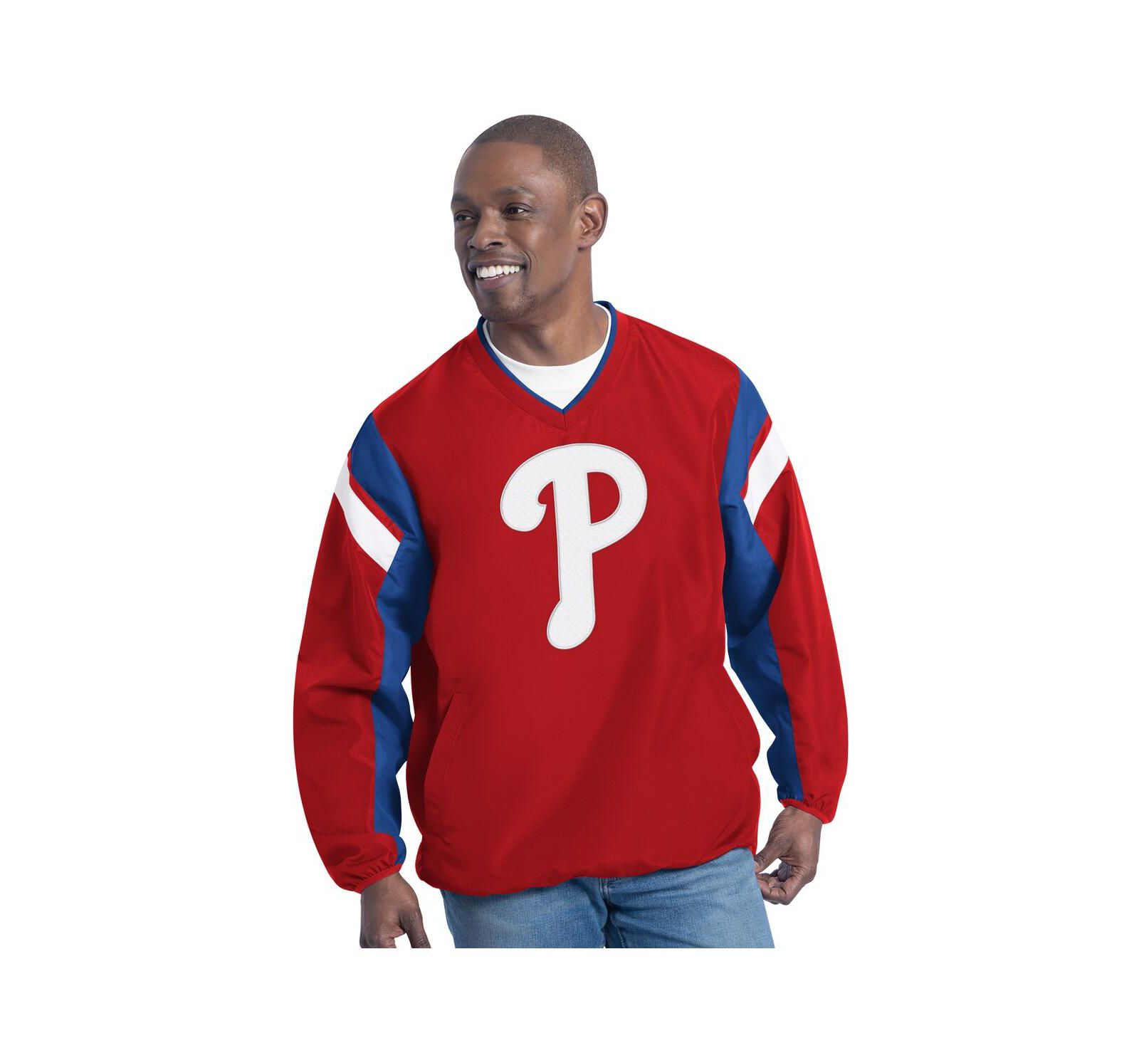 G-III Sports by Carl Banks Men's Red Philadelphia Phillies Double Coverage V-Neck Pullover Sweatshirt