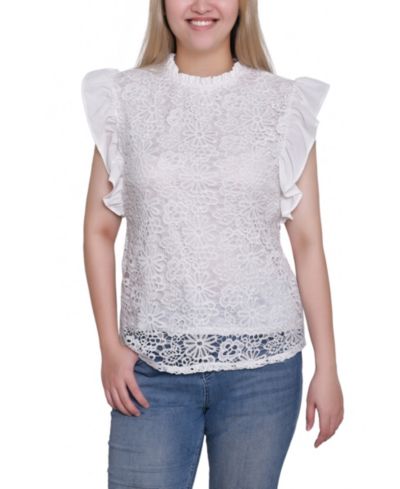 NY Collection Women's Flutter Sleeve Lace Top