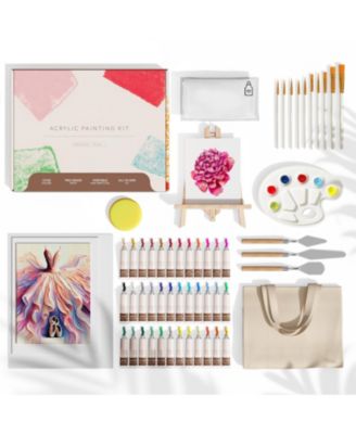 Hearth & Harbor 58-Piece Acrylic Paint Set with 36 Colors (12ml), Apron, Easel, 4 Canvases, 10 Brushes, and Accessories
