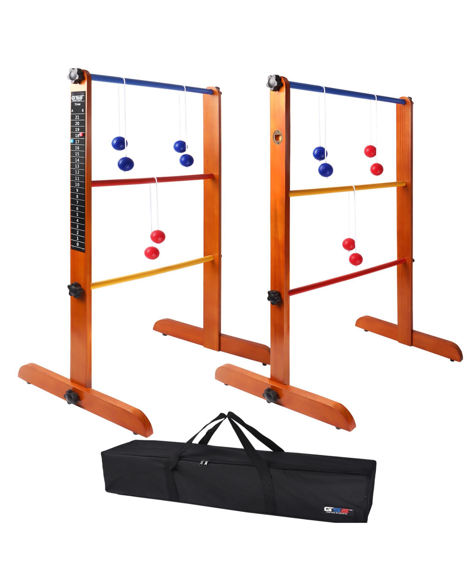 GSE Games & Sports Expert Premium Solid Wood Ladder Ball Toss Game Set with Ladder Ball Bolas & Carrying Case