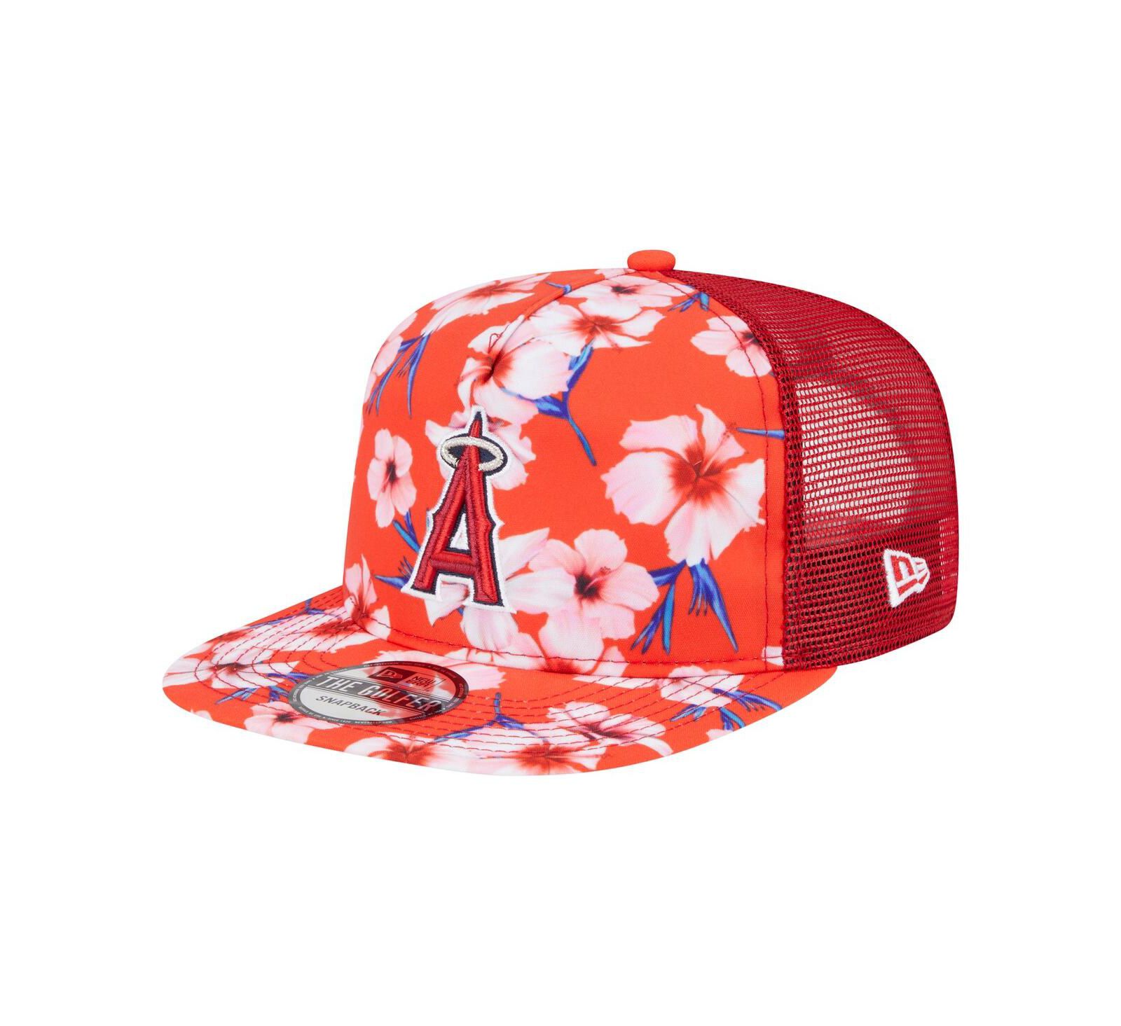 New Era Men's Red Los Angeles Angels Adventure Pattern Golfer Trucker Snapback Hat