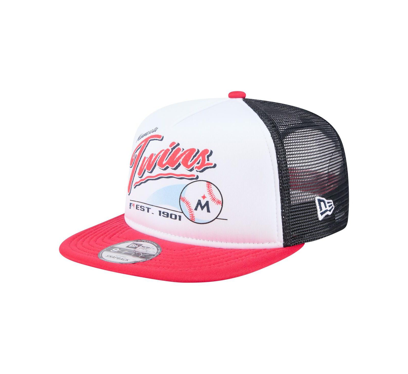 Мужская кепка New Era Minnesota Twins Retro Script Trucker 9FIFTY Snapback, белая/красная