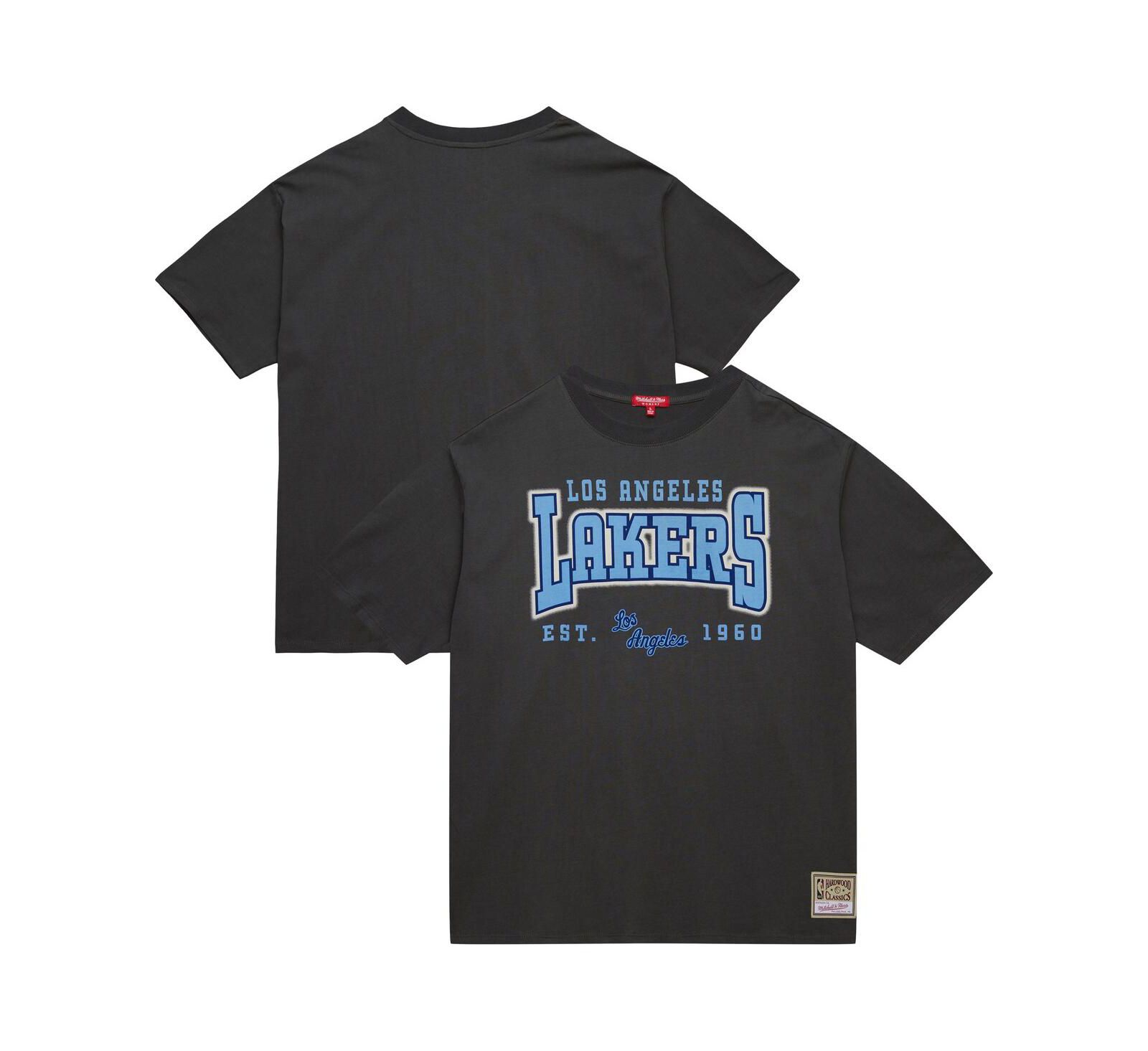 Футболка Mitchell & Ness Women's Charcoal Los Angeles Lakers Hardwood Classics Oversized Boyfriend