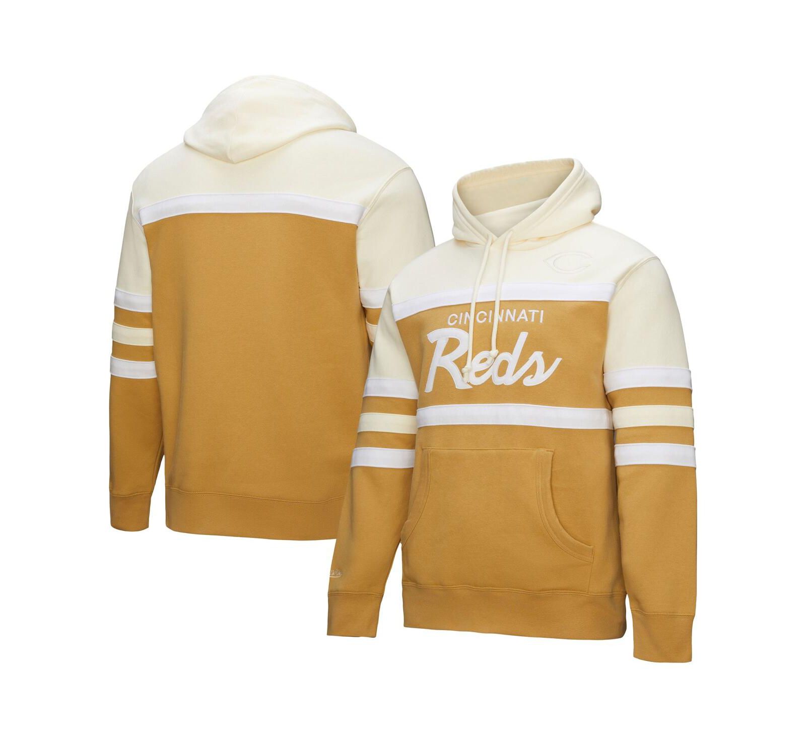 Mitchell & Ness Мужское худи Cincinnati Reds Head Coach Pullover Tan/Cream