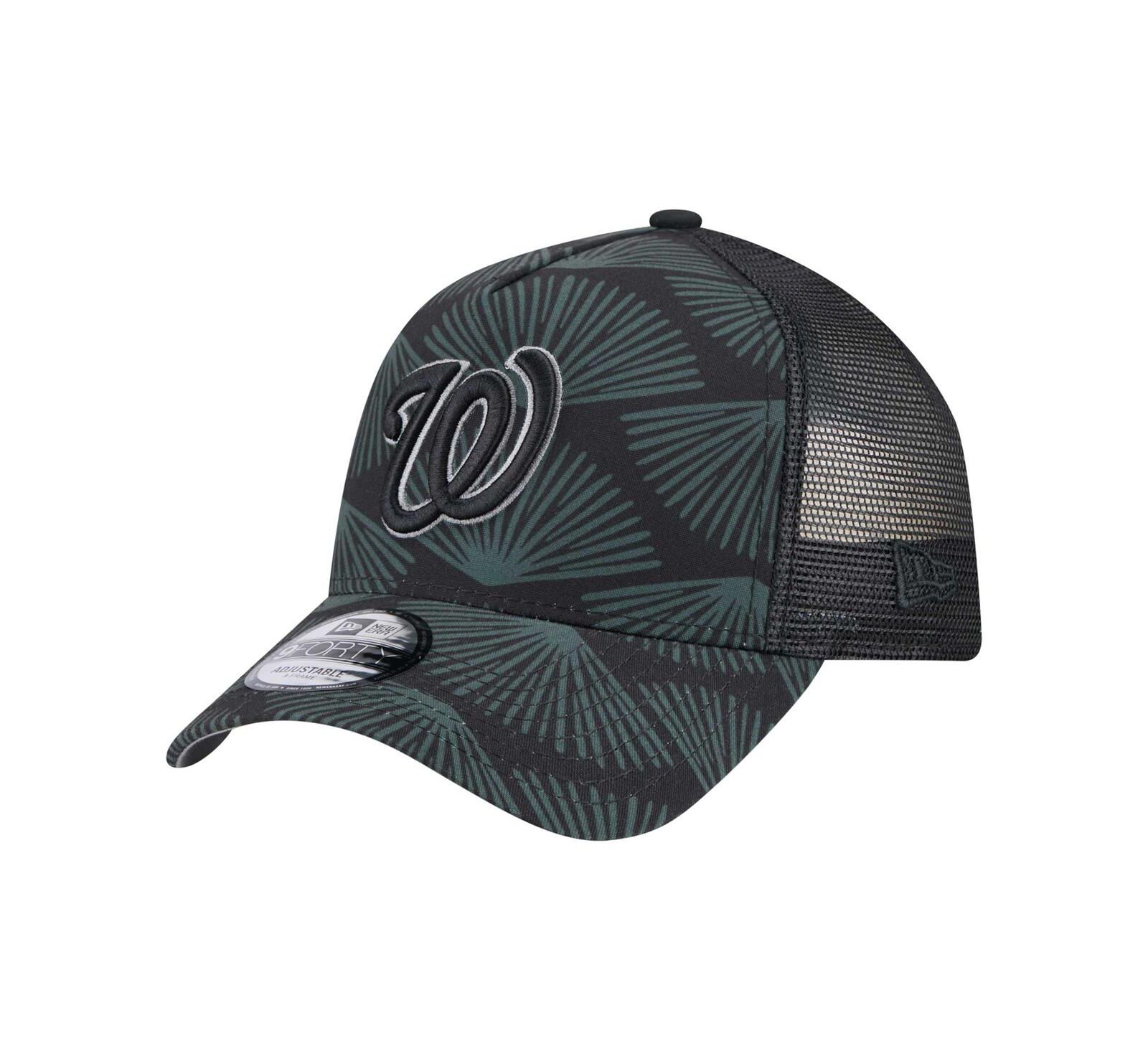 New Era Men's Black Washington Nationals 9FORTY A-Frame Trucker Adjustable Hat