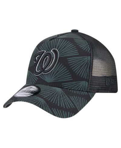 New Era Men's Black Washington Nationals 9FORTY A-Frame Trucker Adjustable Hat
