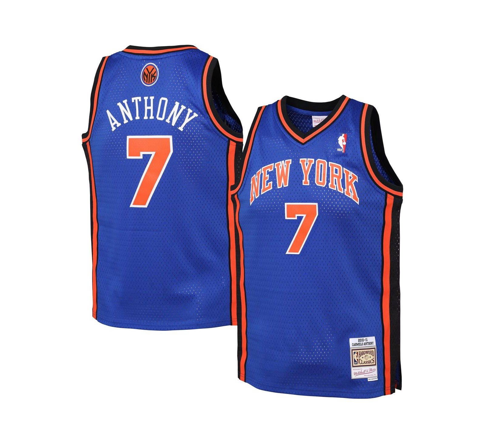 Mitchell & Ness джерси Carmelo Anthony Blue New York Knicks Hardwood Classics Swingman для мальчиков и девочек