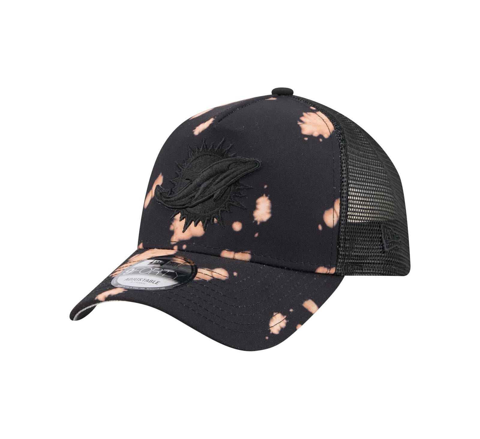 New Era Men's Black Miami Dolphins Bleached 9FORTY A-Frame Adjustable Hat