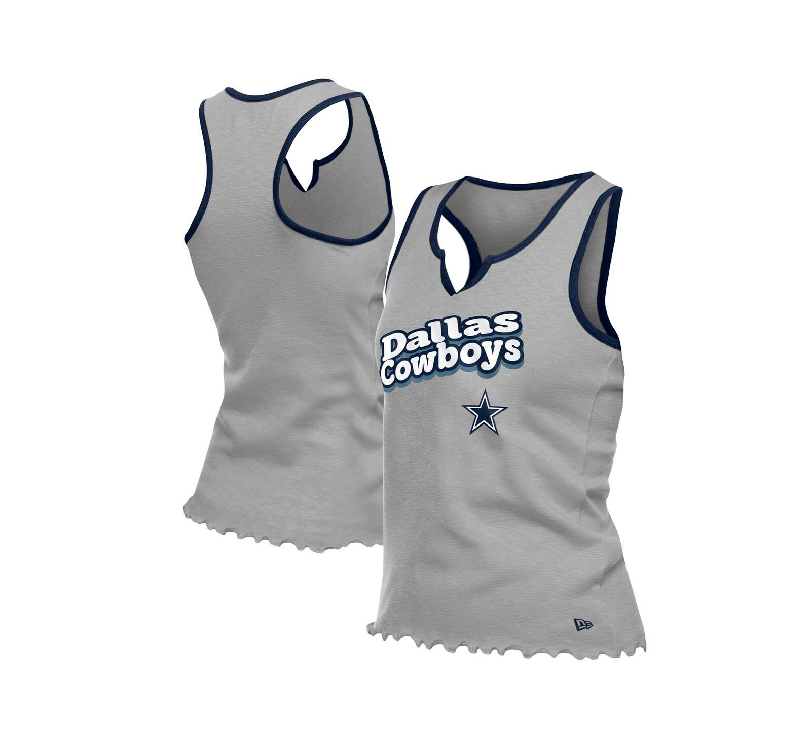 Женский серебристый трикотажный топ New Era Dallas Cowboys Lettuce Hem Notch Neck