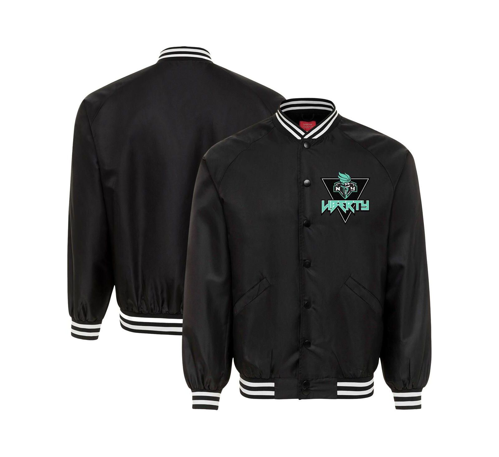 Sportiqe Мужской и Женский бомбер Ringo Satin Raglan Full-Snap Black New York Liberty Rock Roll Collection