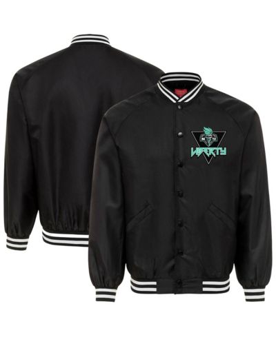 Sportiqe Мужской и Женский бомбер Ringo Satin Raglan Full-Snap Black New York Liberty Rock Roll Collection