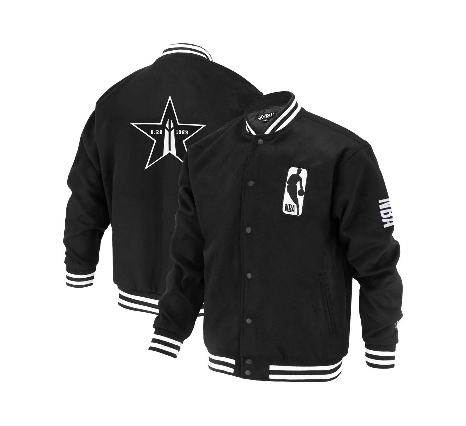 FISLL Men's and Women's Black NBA Logoman Shadow Collection Full-Snap Varsity Jacket