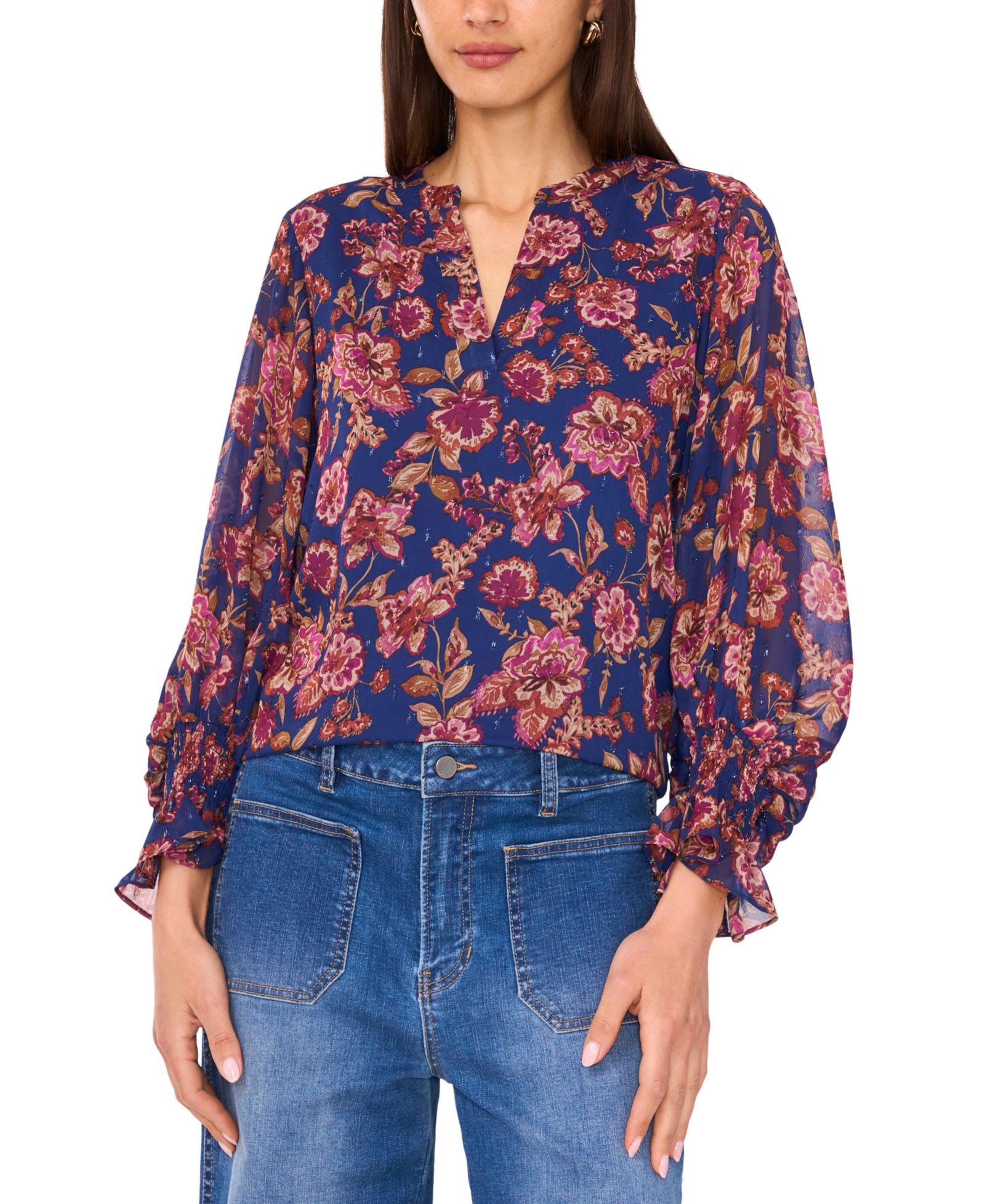 Женский блузка Vince Camuto Split-Neck Long-Sleeve