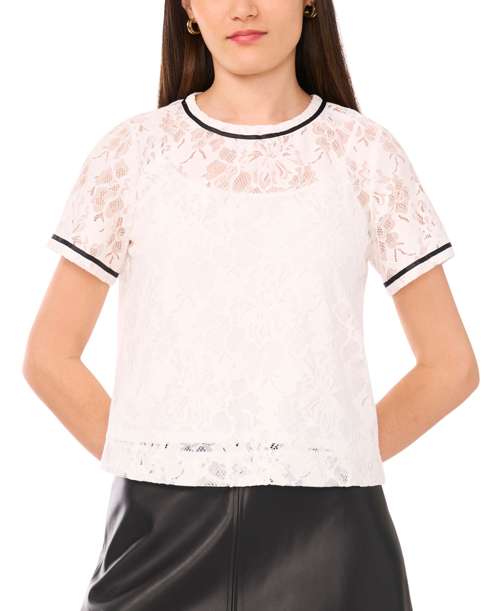 Vince Camuto Women's Lace Crewneck Short-Sleeve Top