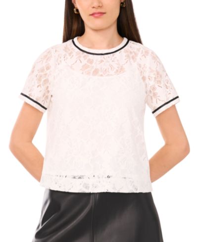 Vince Camuto Women's Lace Crewneck Short-Sleeve Top