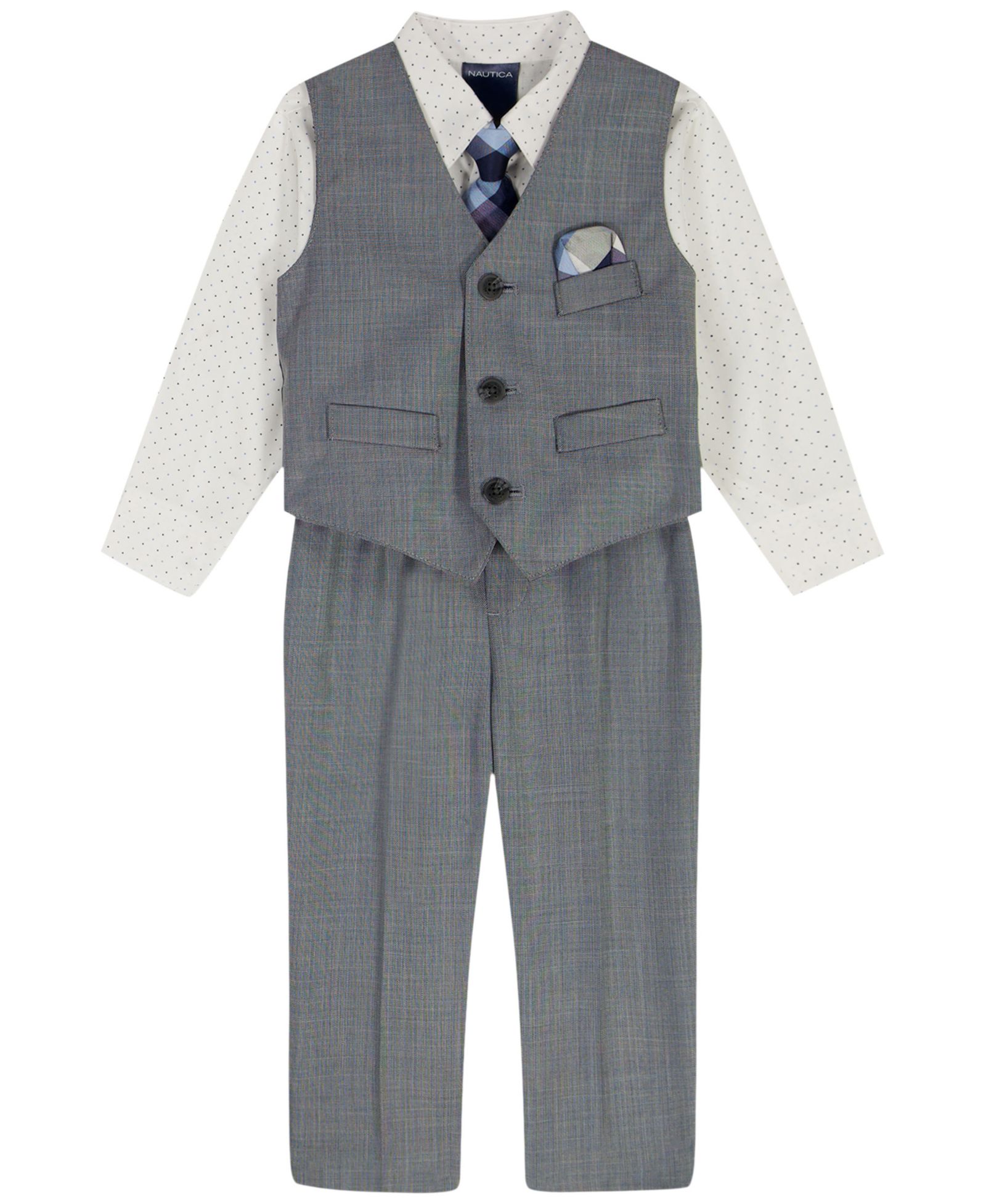 Комплект из 4 предметов Nautica Baby Boys' Blue Deco Sharkskin: рубашка, галстук, брюки и жилет