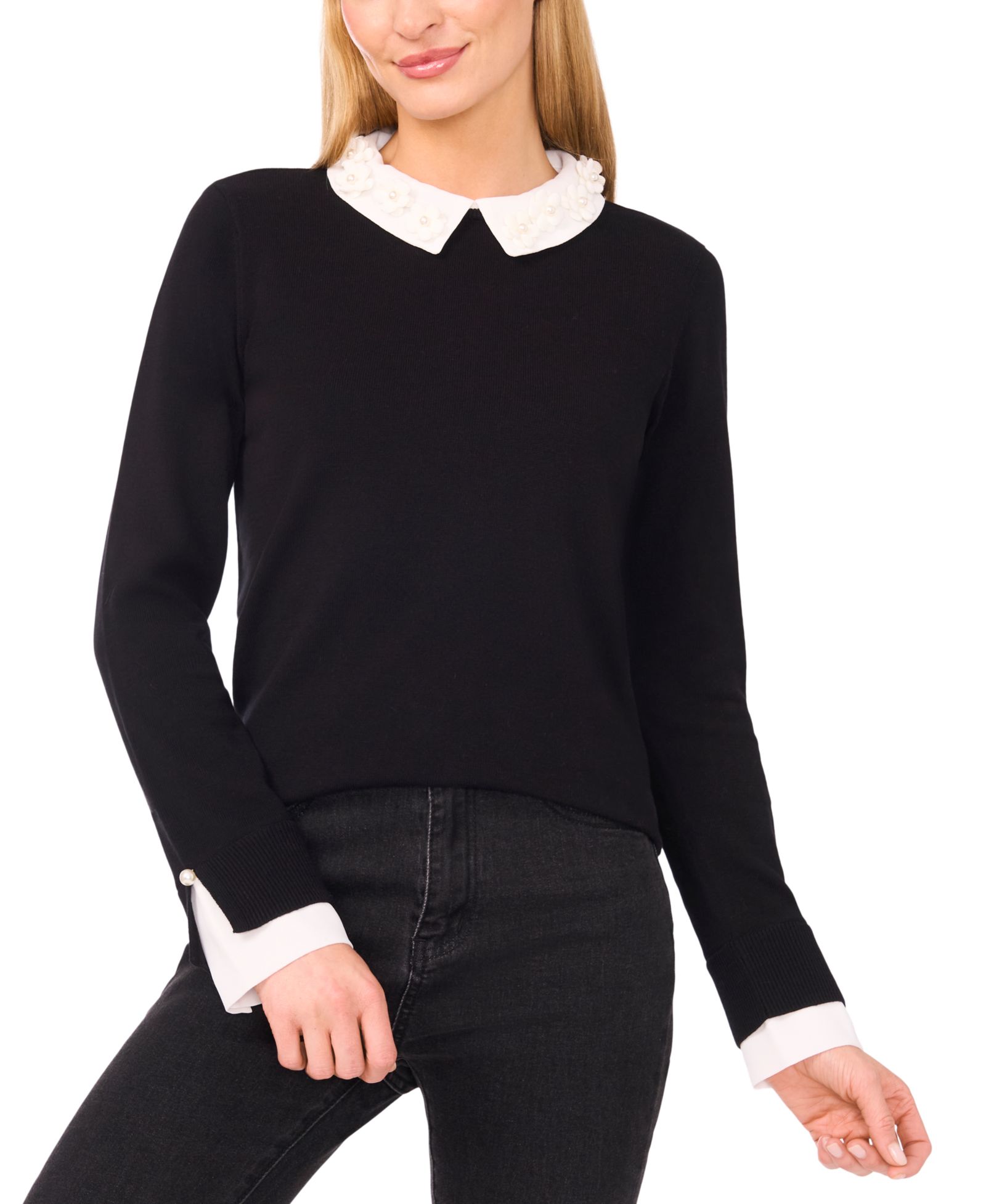 Женский джемпер CeCe Long Sleeve Woven Collar Neck Pullover