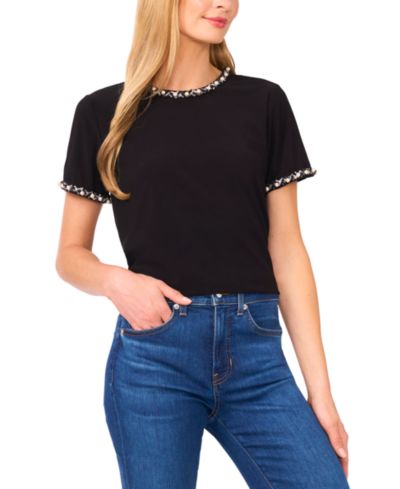 CeCe Женский Embellished Short Sleeve Top