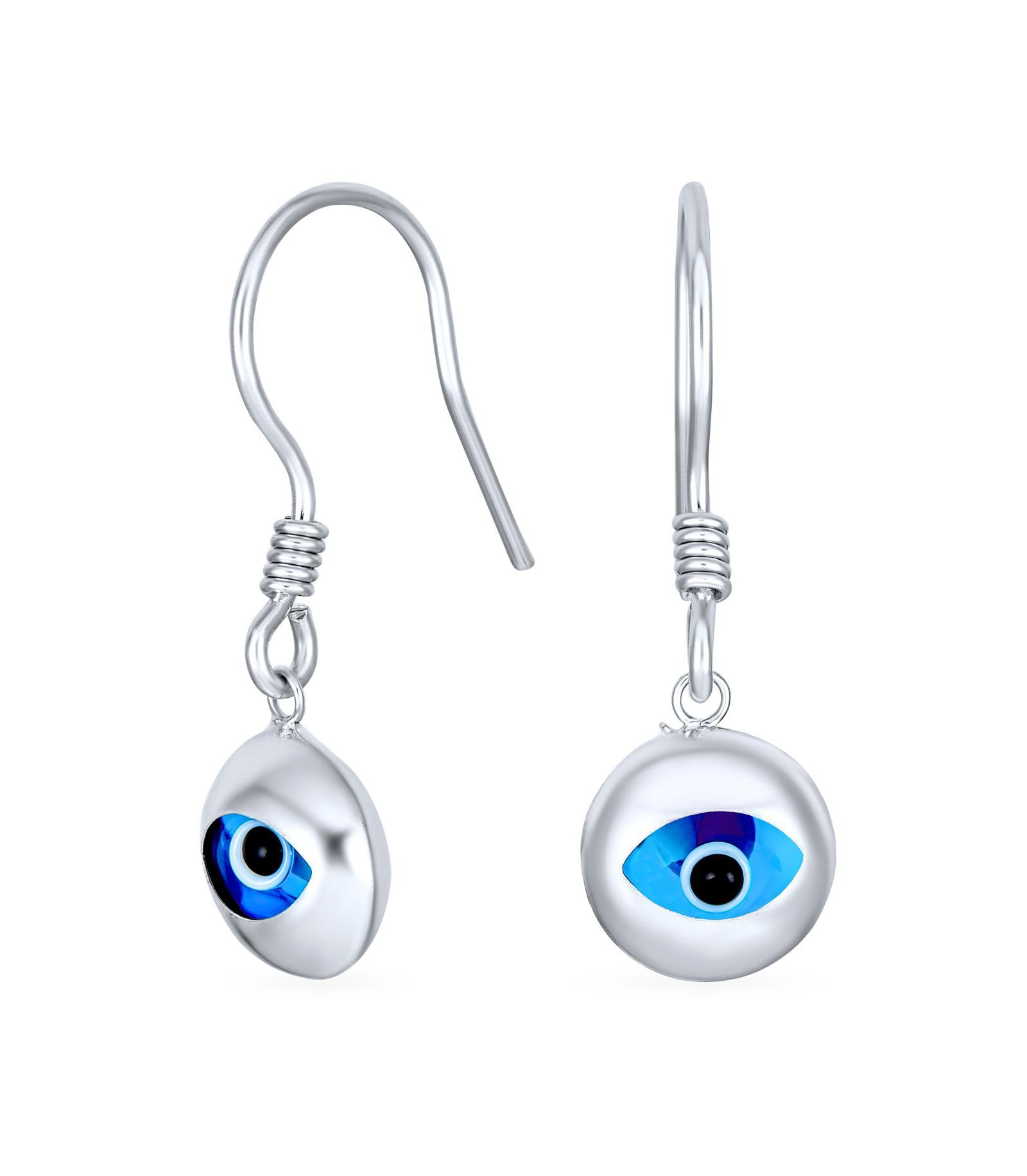 Серьги-подвески Bling Jewelry Spiritual Protection Blue Evil Eye Drop Sterling Silver Fish Hook