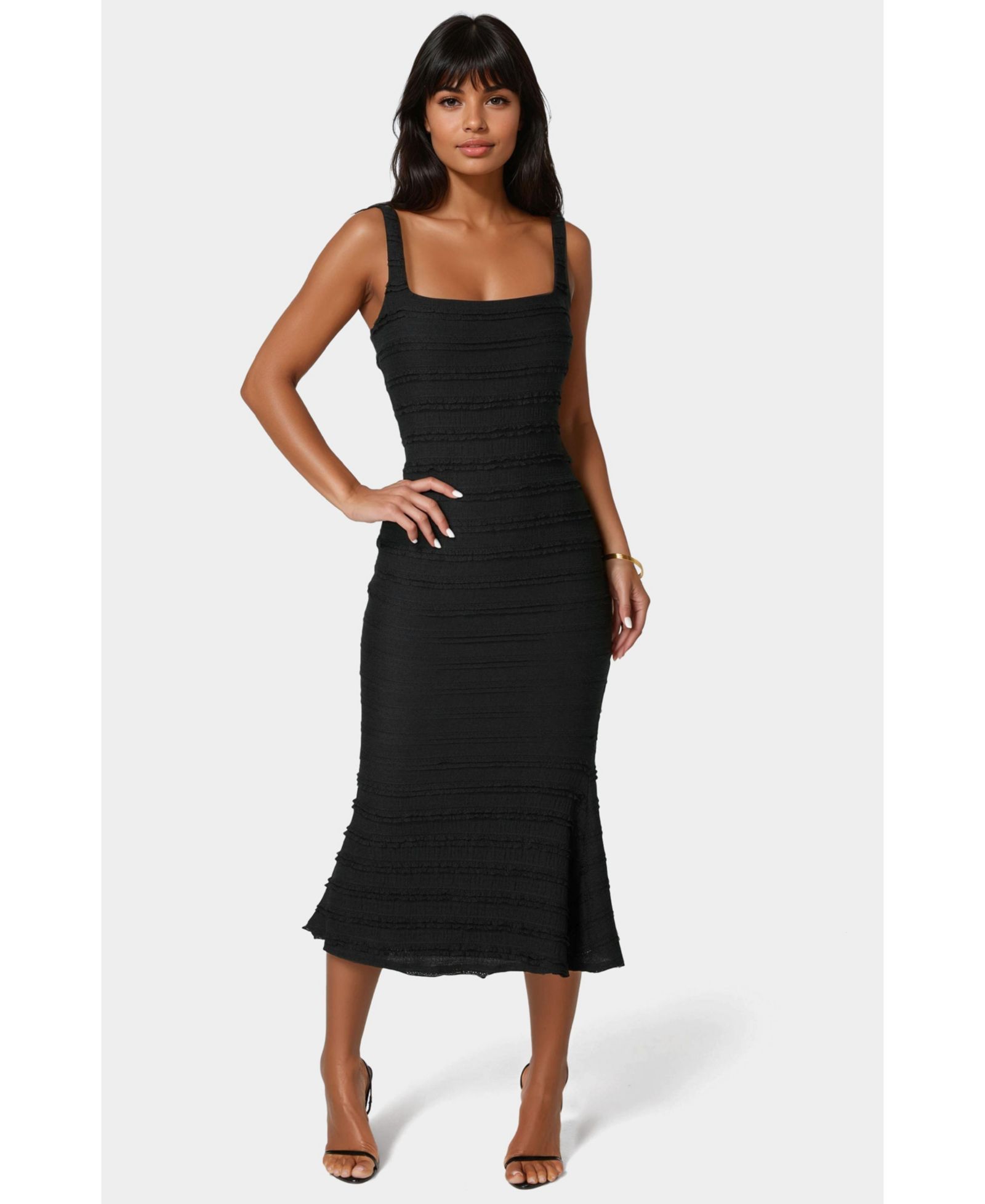 Bebe Женский Square Neck Ruffle Lace Midi Dress