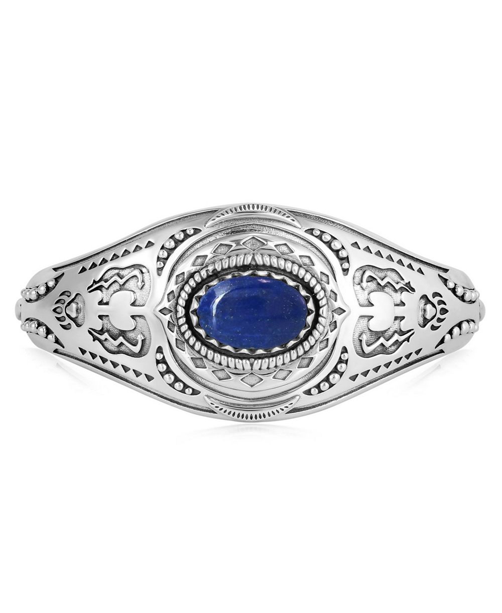 American West Jewelry Sterling Silver Lapis Oval Cut Bear Cuff Bracelet, Size Small