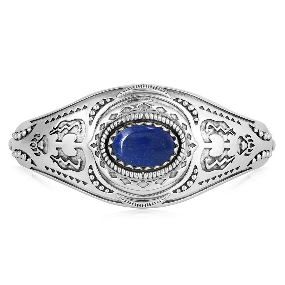 Браслет American West Jewelry Sterling Silver Lapis Oval Cut Bear Cuff, Size Medium
