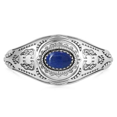American West Jewelry Sterling Silver Lapis Oval Cut Bear Cuff Bracelet, Size Medium