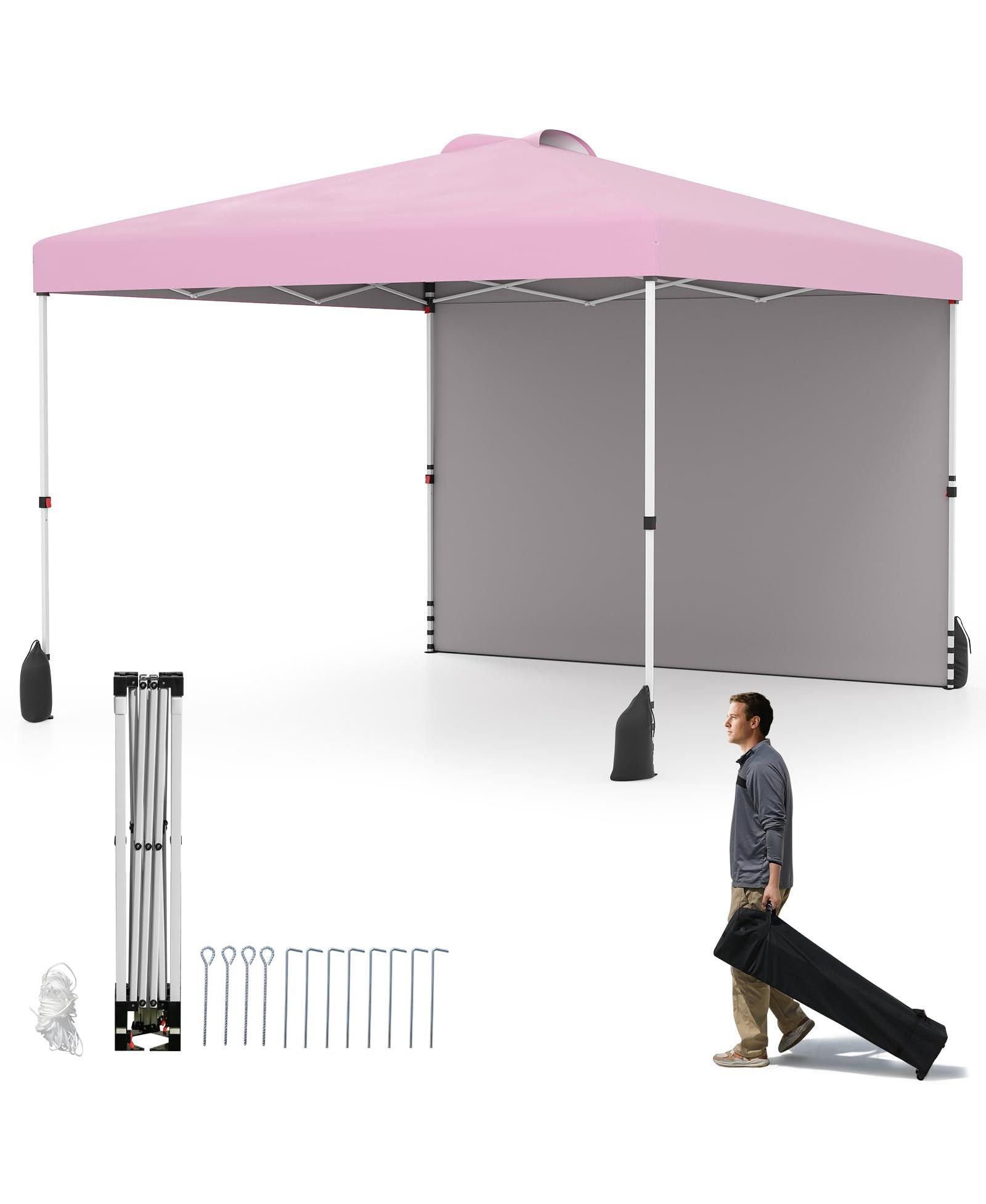 10 X 10 FT Pop up Canopy Tent with 1 Sidewall and Wheeled Bag
