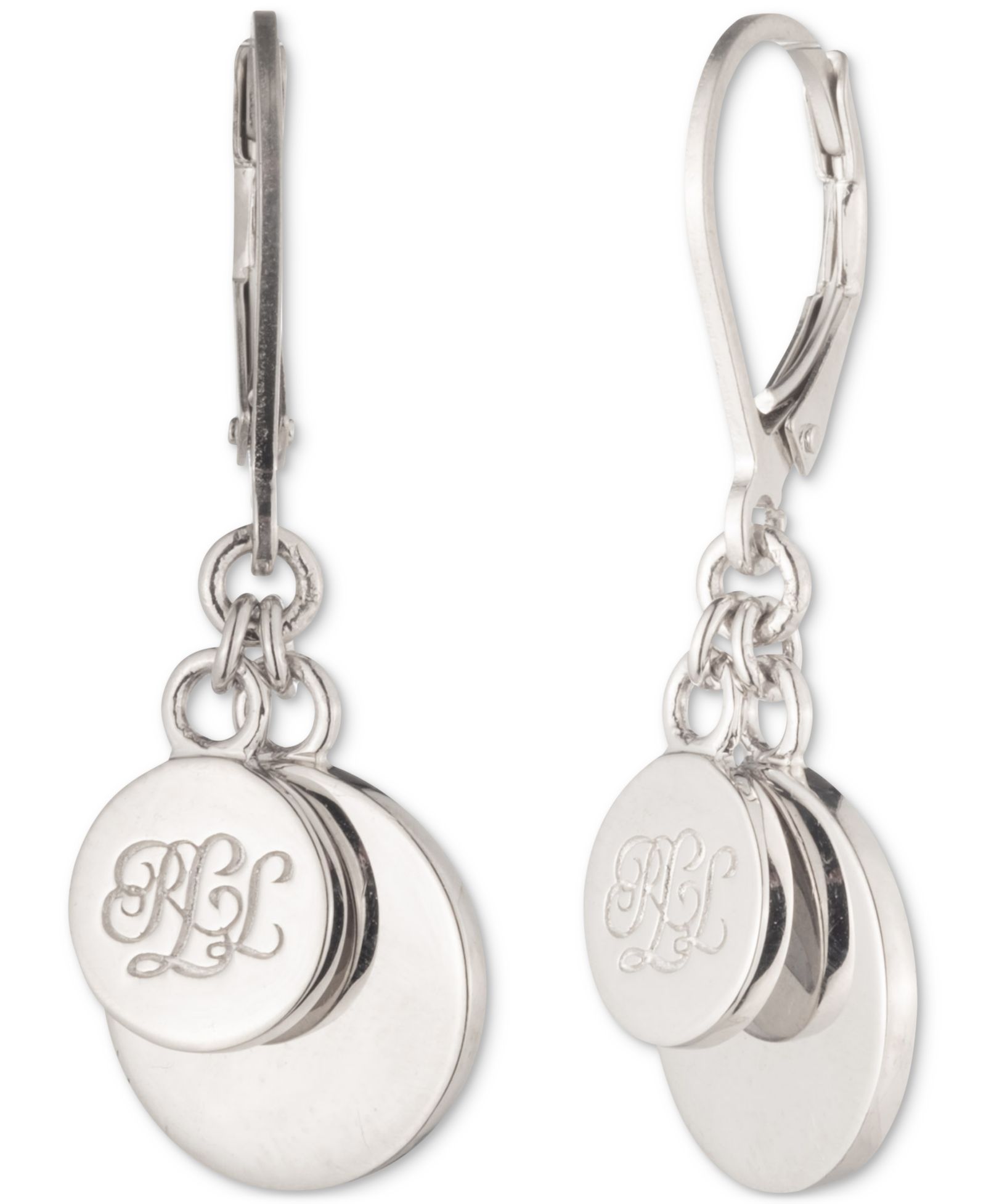 Серьги-подвески Lauren Ralph Lauren Sterling Silver Script Coin Drop