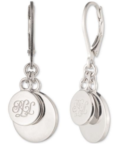 Серьги-подвески Lauren Ralph Lauren Sterling Silver Script Coin Drop