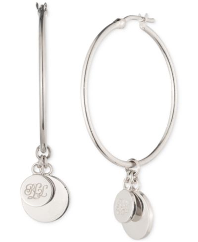 Серьги-кольца Lauren Ralph Lauren Sterling Silver Logo Drop Medium, 1.85"
