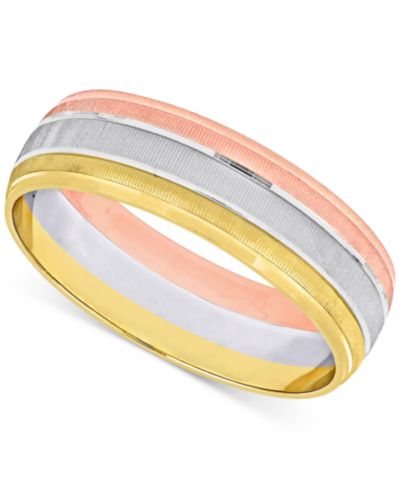 Triple Row Brush Textured Finish Wedding Band in 14k Tricolor Gold