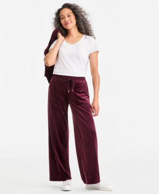 Style & Co Petite Pull-On Wide-Leg Velour Lounge Pants, Macy's Exclusive