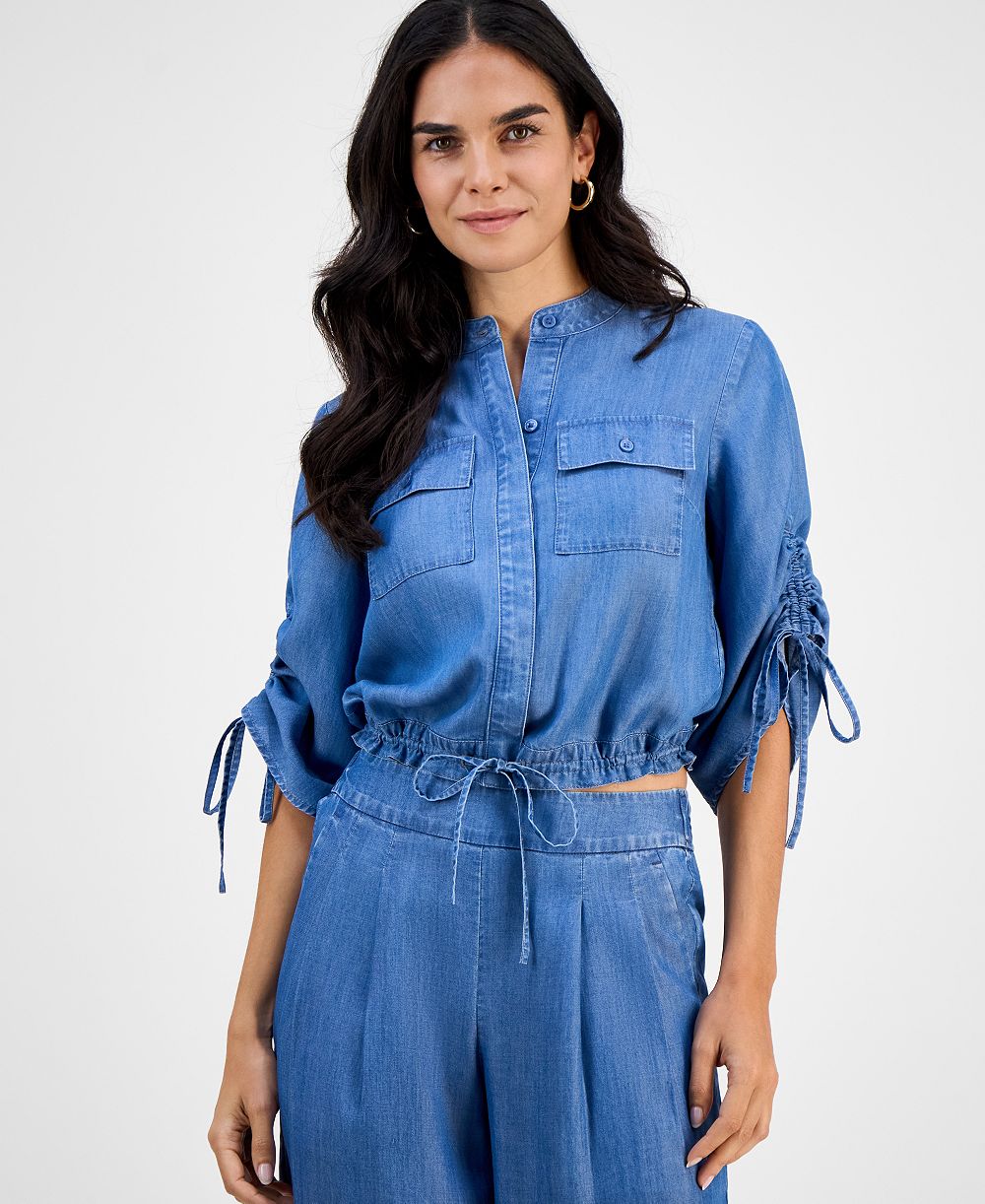 I.N.C. International Concepts Petite Button-Front Chambray Shirt, Macy's Exclusive