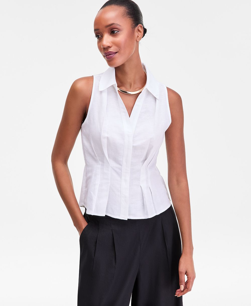I.N.C. International Concepts Women's Sleeveless Collared Linen Button-Down Shirt, Macy's Exclusive