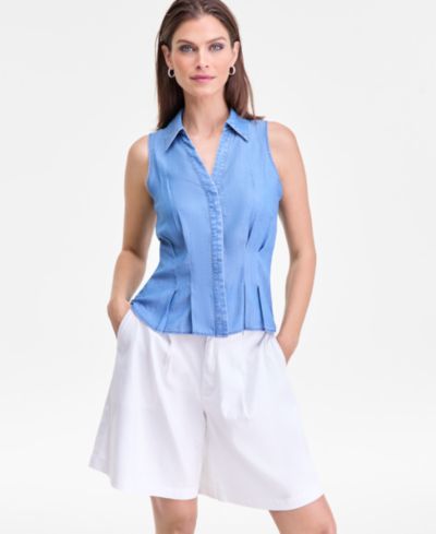 I.N.C. International Concepts Women's Sleeveless Button-Down Collared Shirt, Macy's Exclusive