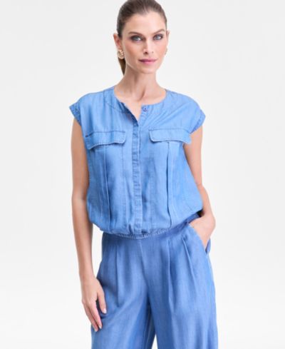 I.N.C. International Concepts Women's Cap Sleeve Button Front Utility Shirt, Macy's Exclusive