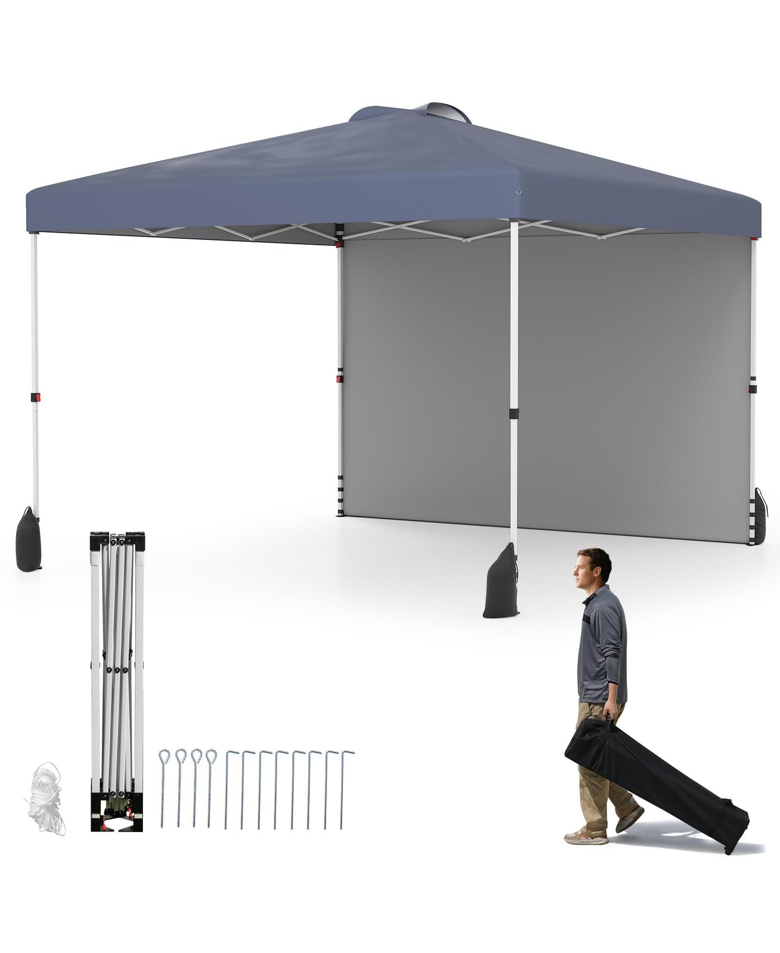 Mecale 10 X 10 FT Pop up Canopy Tent with 1 Sidewall and Wheeled Bag
